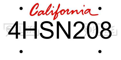 4HSN208 California License Plate