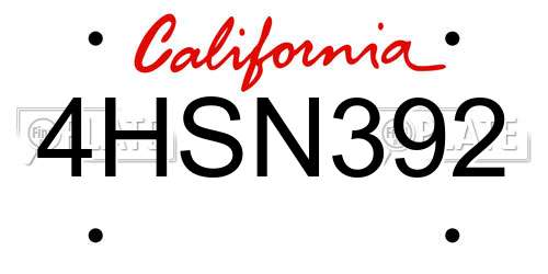 4HSN392 California License Plate
