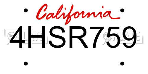 4HSR759 California License Plate