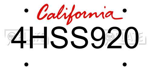 4HSS920 California License Plate
