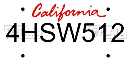 4HSW512 California License Plate