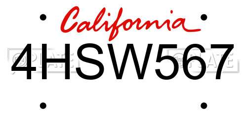 4HSW567 California License Plate
