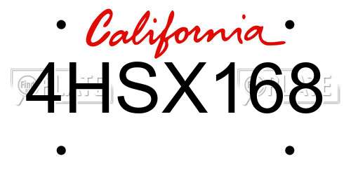4HSX168 California License Plate