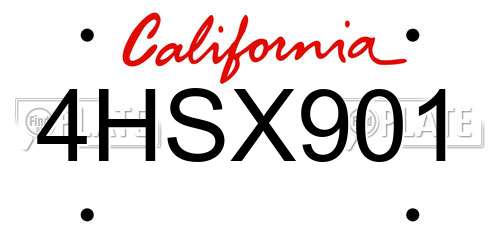 4HSX901 California License Plate