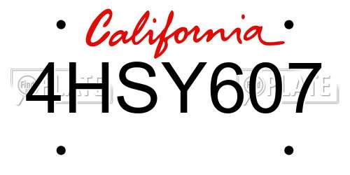 4HSY607 California License Plate