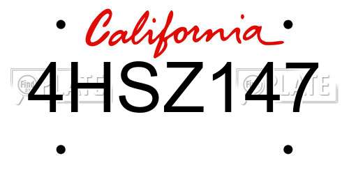 4HSZ147 California License Plate