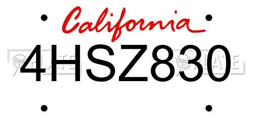 4HSZ830 California License Plate