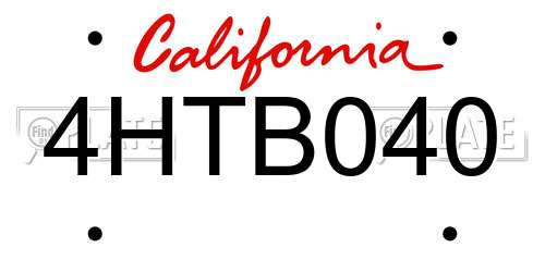 4HTB040 California License Plate