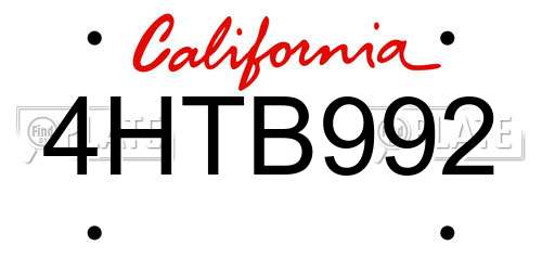 4HTB992 California License Plate