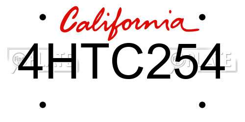 4HTC254 California License Plate