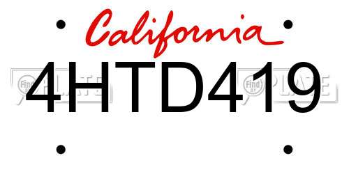 4HTD419 California License Plate