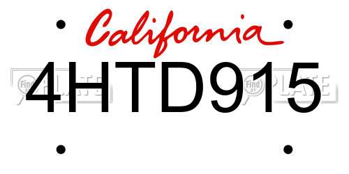 4HTD915 California License Plate
