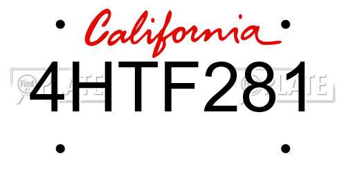 4HTF281 California License Plate