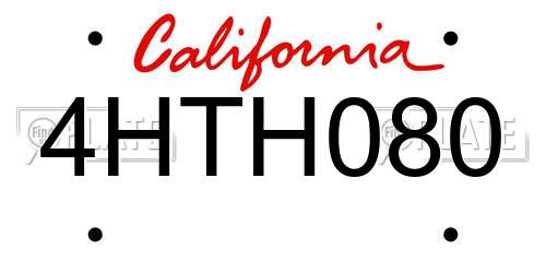4HTH080 California License Plate