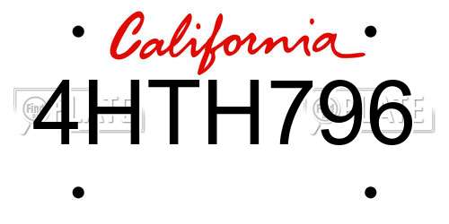 4HTH796 California License Plate