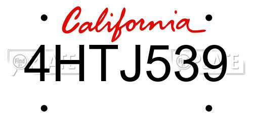4HTJ539 California License Plate