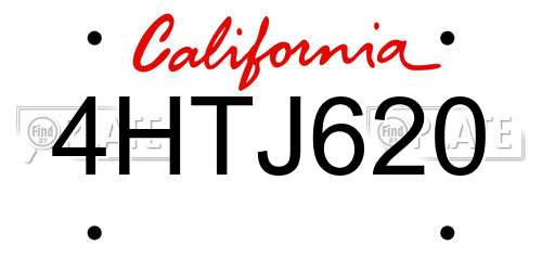 4HTJ620 California License Plate