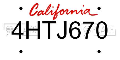 4HTJ670 California License Plate