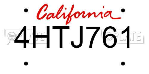 4HTJ761 California License Plate