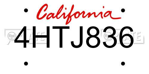 4HTJ836 California License Plate