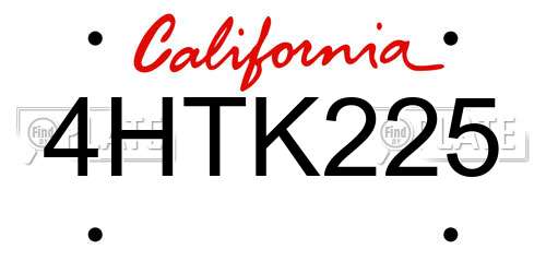 4HTK225 California License Plate