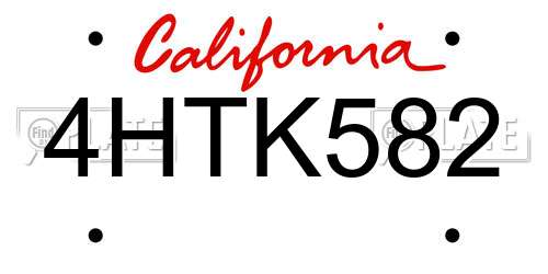 4HTK582 California License Plate