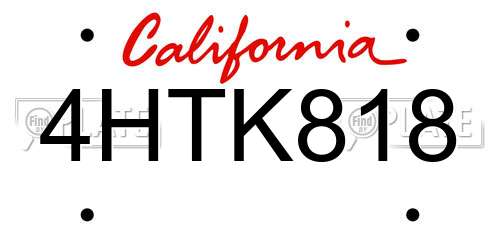 4HTK818 California License Plate