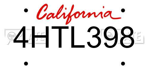 4HTL398 California License Plate