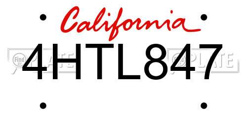 4HTL847 California License Plate
