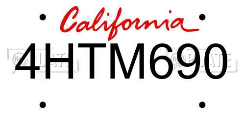 4HTM690 California License Plate