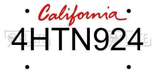 4HTN924 California License Plate