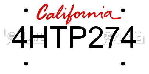 4HTP274 California License Plate