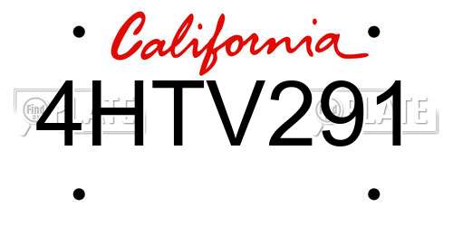 4HTV291 California License Plate
