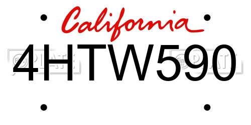 4HTW590 California License Plate