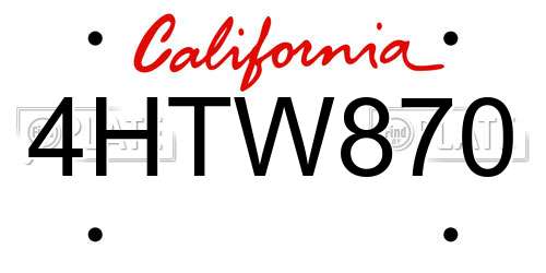 4HTW870 California License Plate