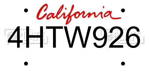 4HTW926 California License Plate