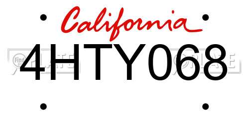 4HTY068 California License Plate