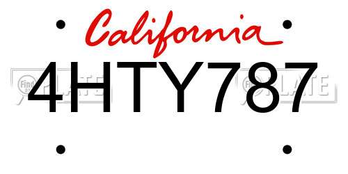 4HTY787 California License Plate