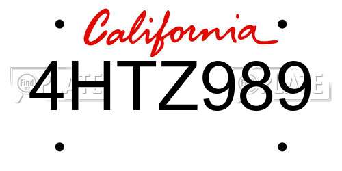 4HTZ989 California License Plate