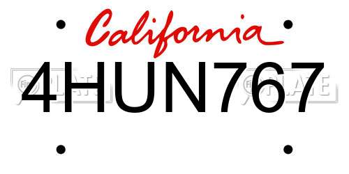 4HUN767 California License Plate
