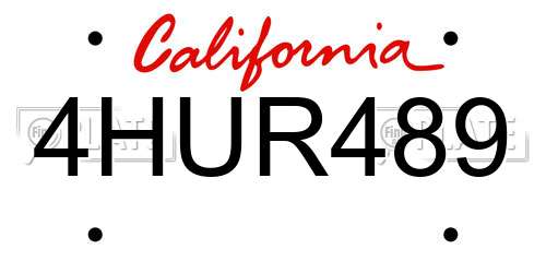 4HUR489 California License Plate
