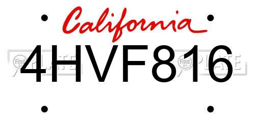 4HVF816 California License Plate