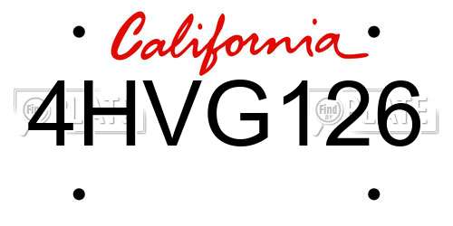 4HVG126 California License Plate
