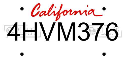 4HVM376 California License Plate