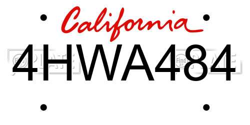 4HWA484 California License Plate