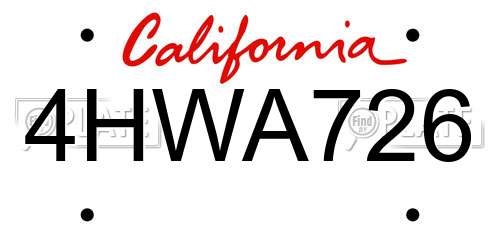 4HWA726 California License Plate