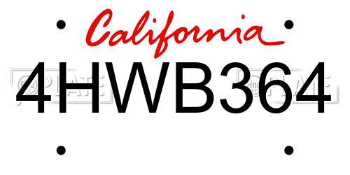 4HWB364 California License Plate