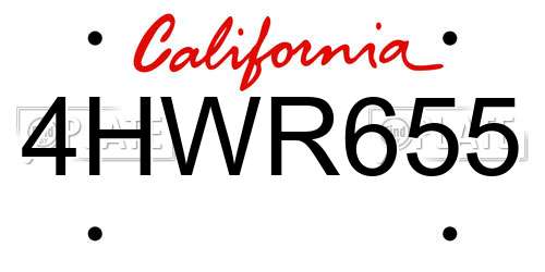 4HWR655 California License Plate