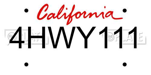 4HWY111 California License Plate