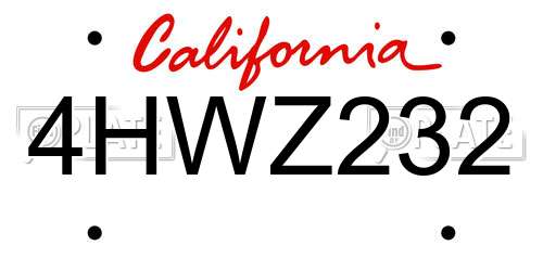 4HWZ232 California License Plate